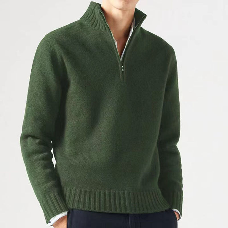Street-Wave Mens Wool High-Collar Zip Sweater For Cold Days Cozy Warmth Modern Style