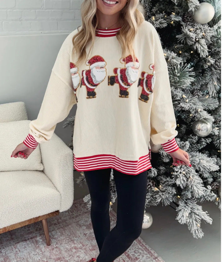 Street Wave Women Festive Christmas Oversized Sweater With Santa Motif And Cozy Knit