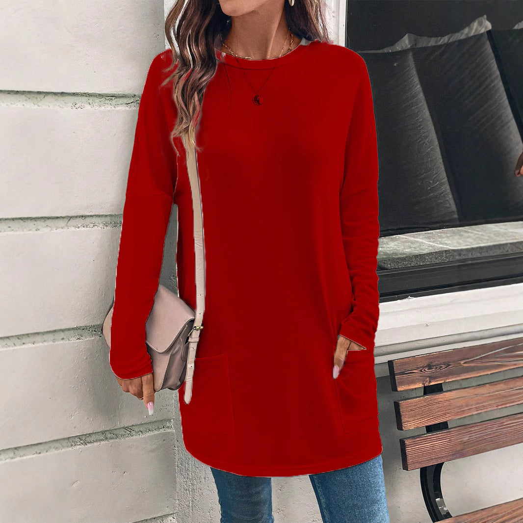 Street Wave Women's Sweatshirt Tunic Length Cotton Blend Relaxed Fit Pockets
