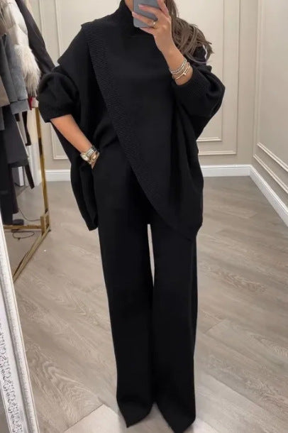 Street-wave Women's Loose Knit Jumpsuit With Wide-Leg Silhouette For Cozy Everyday Style