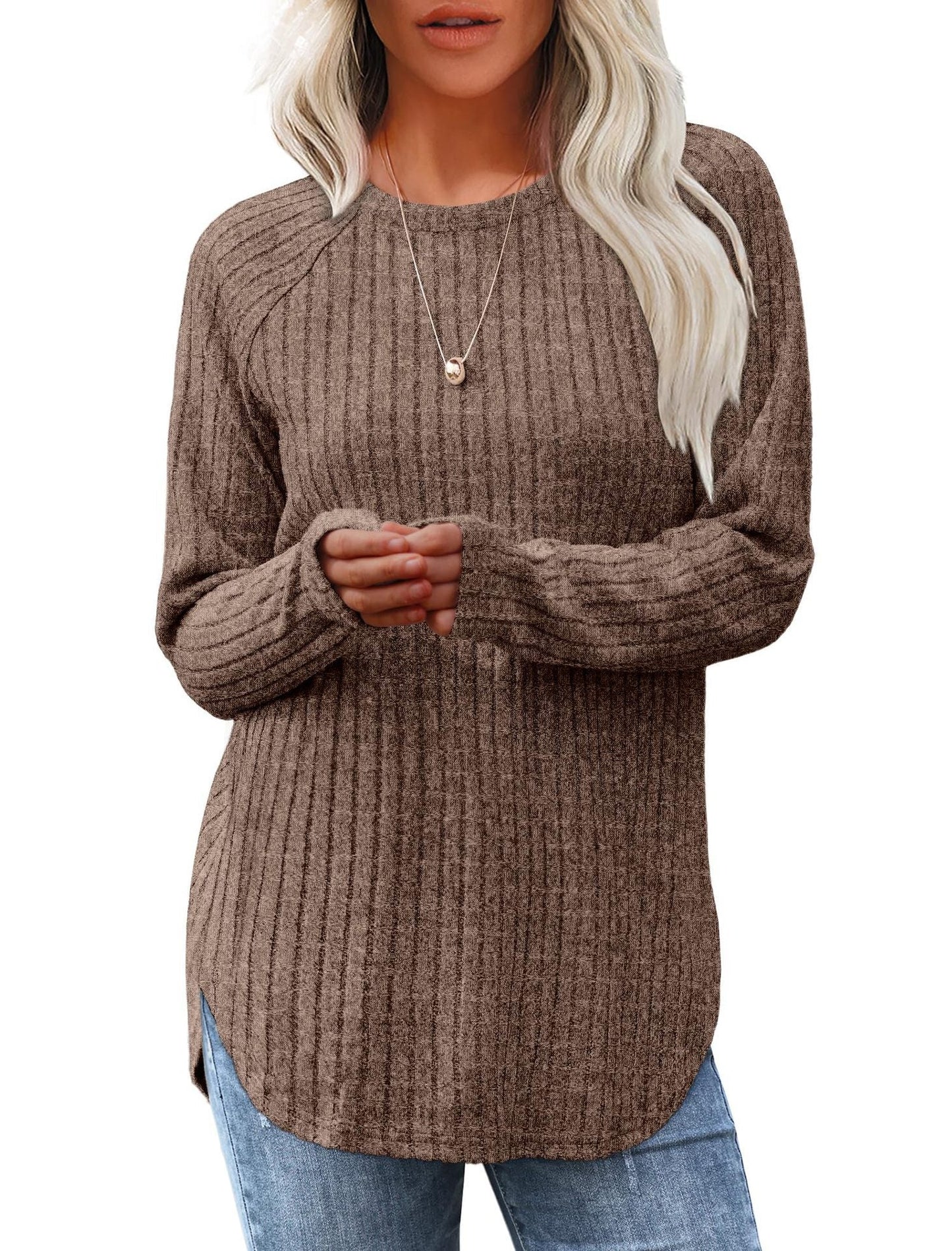 Street-wave Women's Soft Ribbed Knit Sweater Cozy Casual Pullover in Breathable Cotton