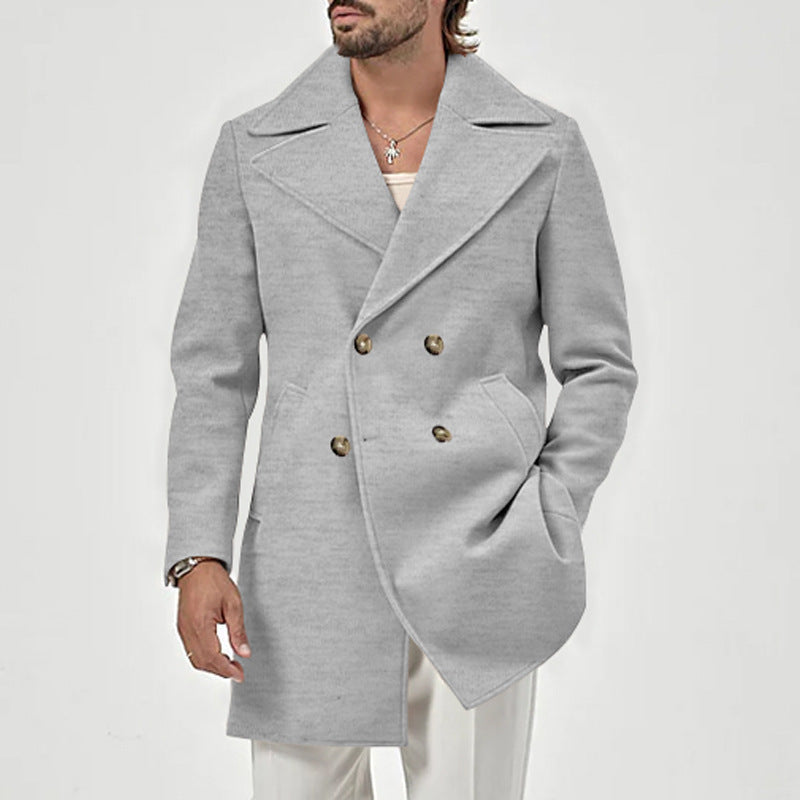 Streetwave Mens Elegant Double Breasted Coat With Deep Lapel For Smart Cold Weather
