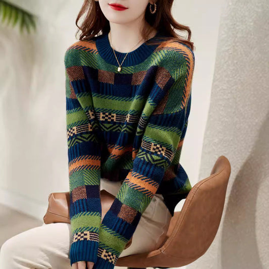 Damen Gemusterter Strickpullover mit Rundhalsausschnitt und weich-flauschiger Textur Street-wave - Street-wave