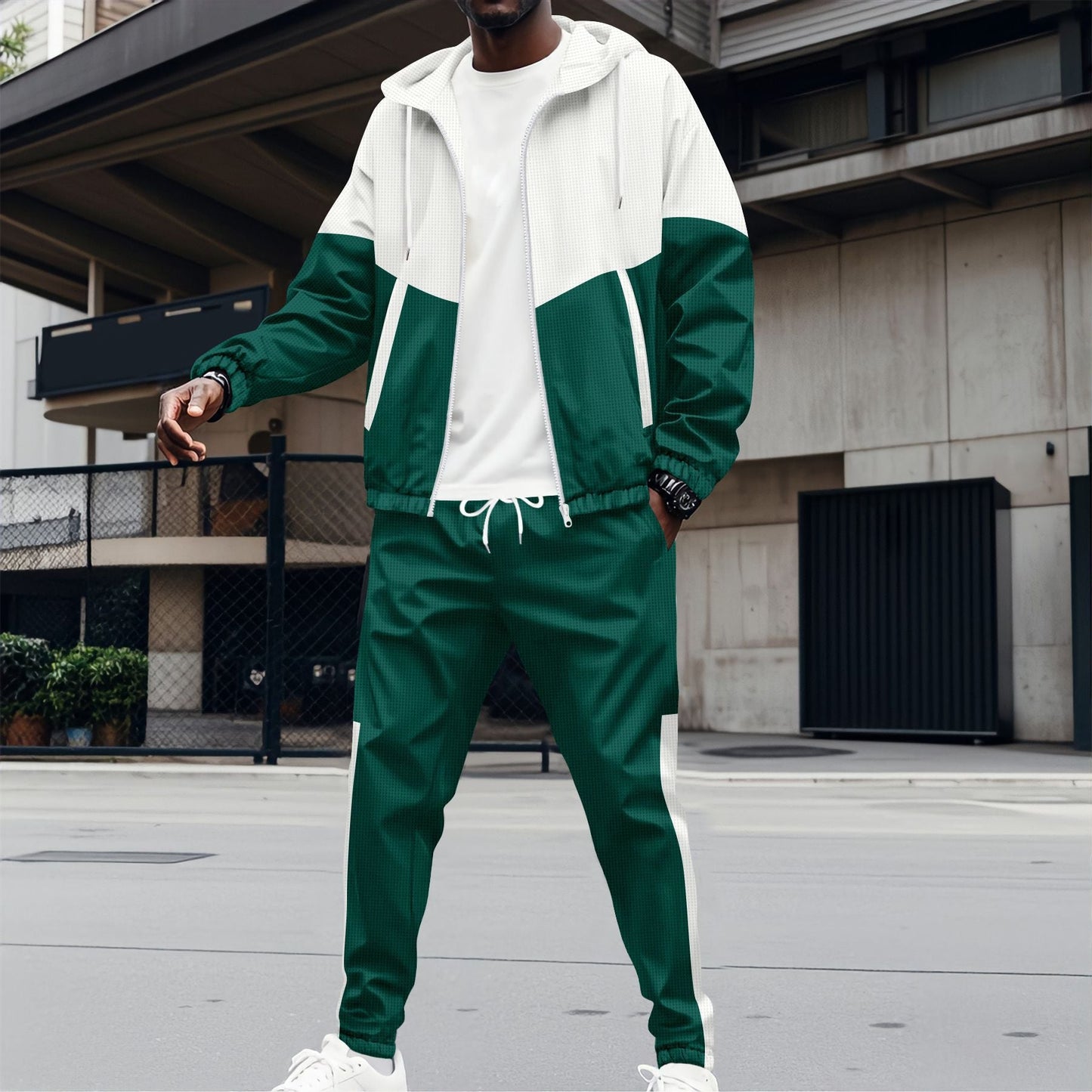Street-wave Mens Breathable Color Block Tracksuit Set For Everyday Training And Athleisure
