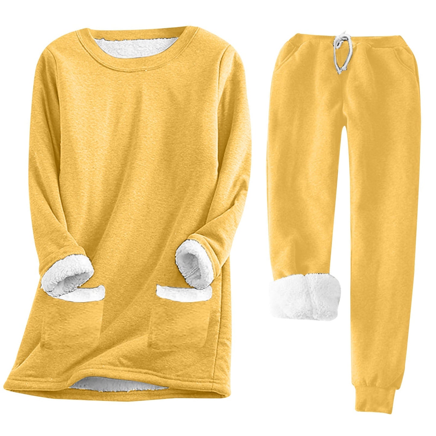 Street-wave Women's Cozy Fleece Lounge Set With Warm Inside Fleece Lining And Pockets