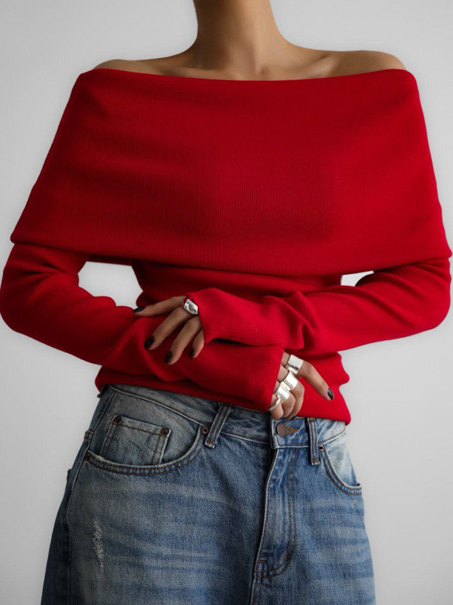 Street-wave Womens Off Shoulder Knit Top With Elegant Cut For Chic Comfortable Style