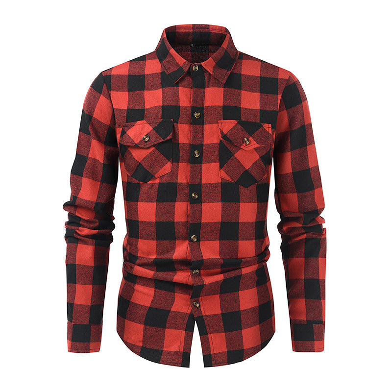 Street-wave Men's Flannel Shirt Plaid With Chest Pockets Soft Warm Comfort All Day Wear