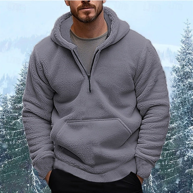 Street-wave Men's Cozy Fleece Hoodie With Half-Zip, Soft Warm Comfort For Cold Days