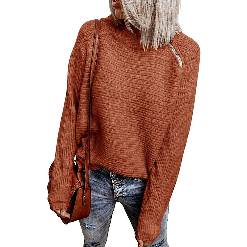Street Wave Womens Oversized Pullover With Stand Collar Soft Breathable Knit For Everyday Comfort