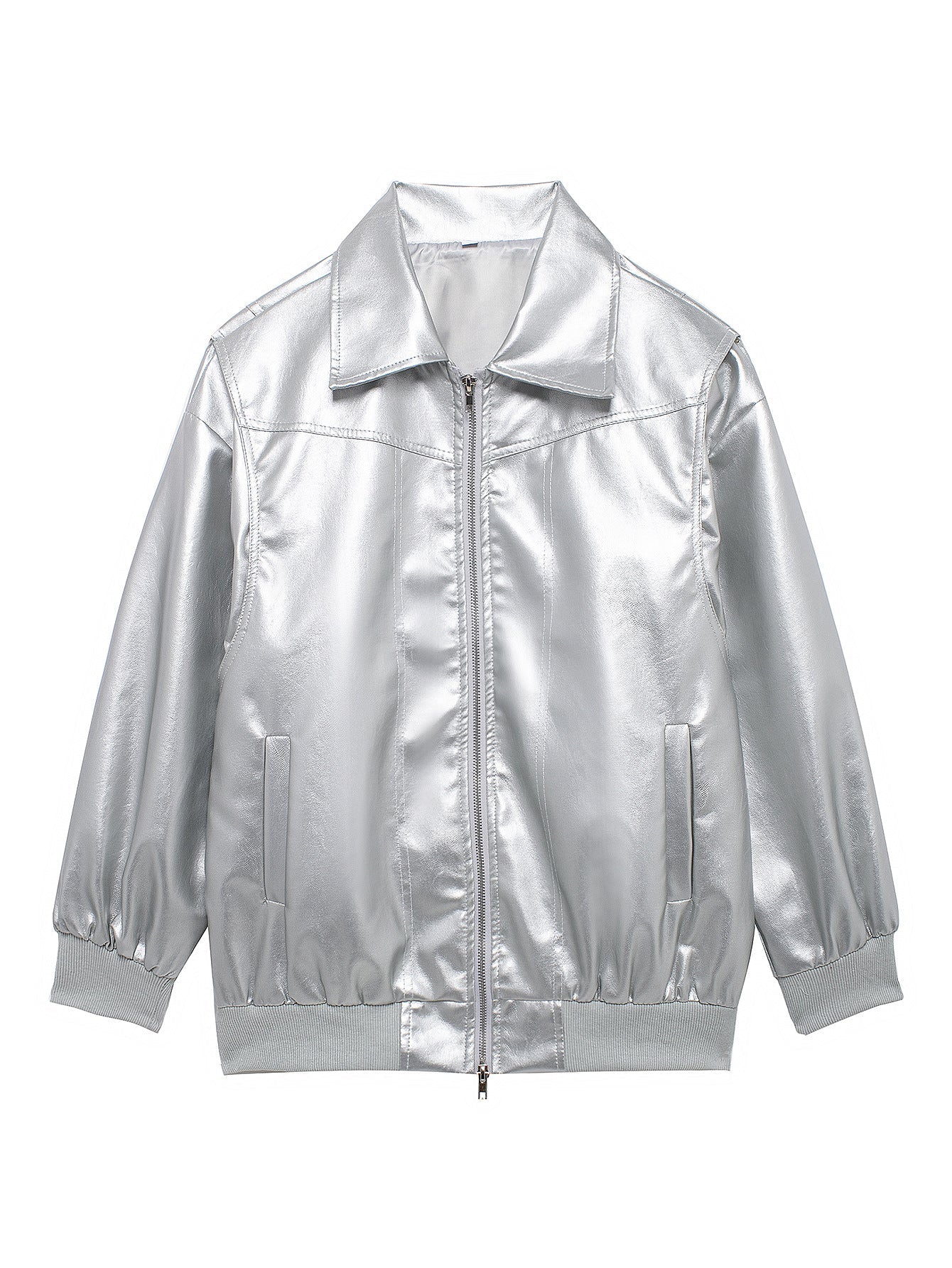 Women Faux Leather Jacket Street-Wave Casual Fit With Elastic Hem For Urban Style Lovers