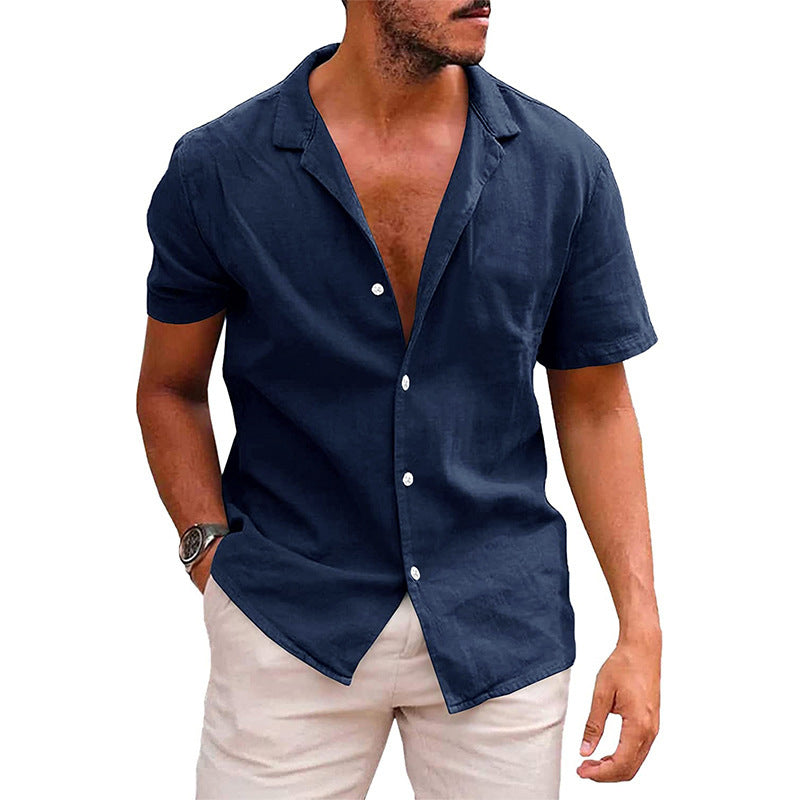 Streetwave Mens Casual Linen Shirt Half Collar Breathable Summer Comfort Short Sleeve Button Front