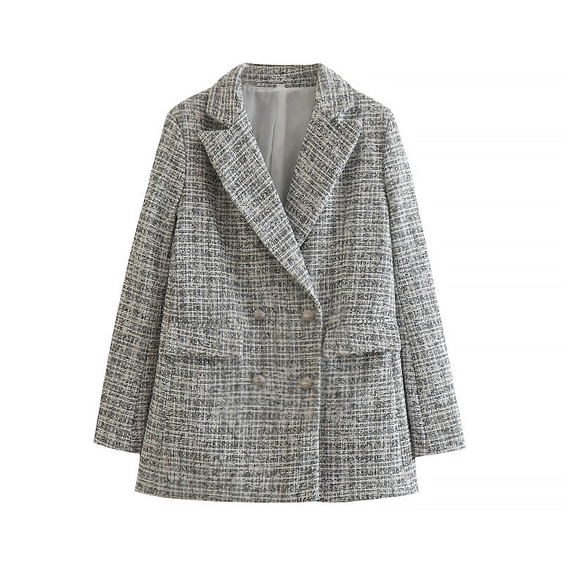 Street-Wave Double Breasted Tweed Blazer For Women Timeless Vintage Chic With Modern Tailoring