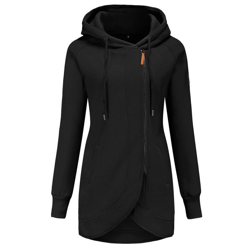 Street-Wave Womens Lightweight Hooded Coat With Asymmetric Cut For Urban Everyday Comfort