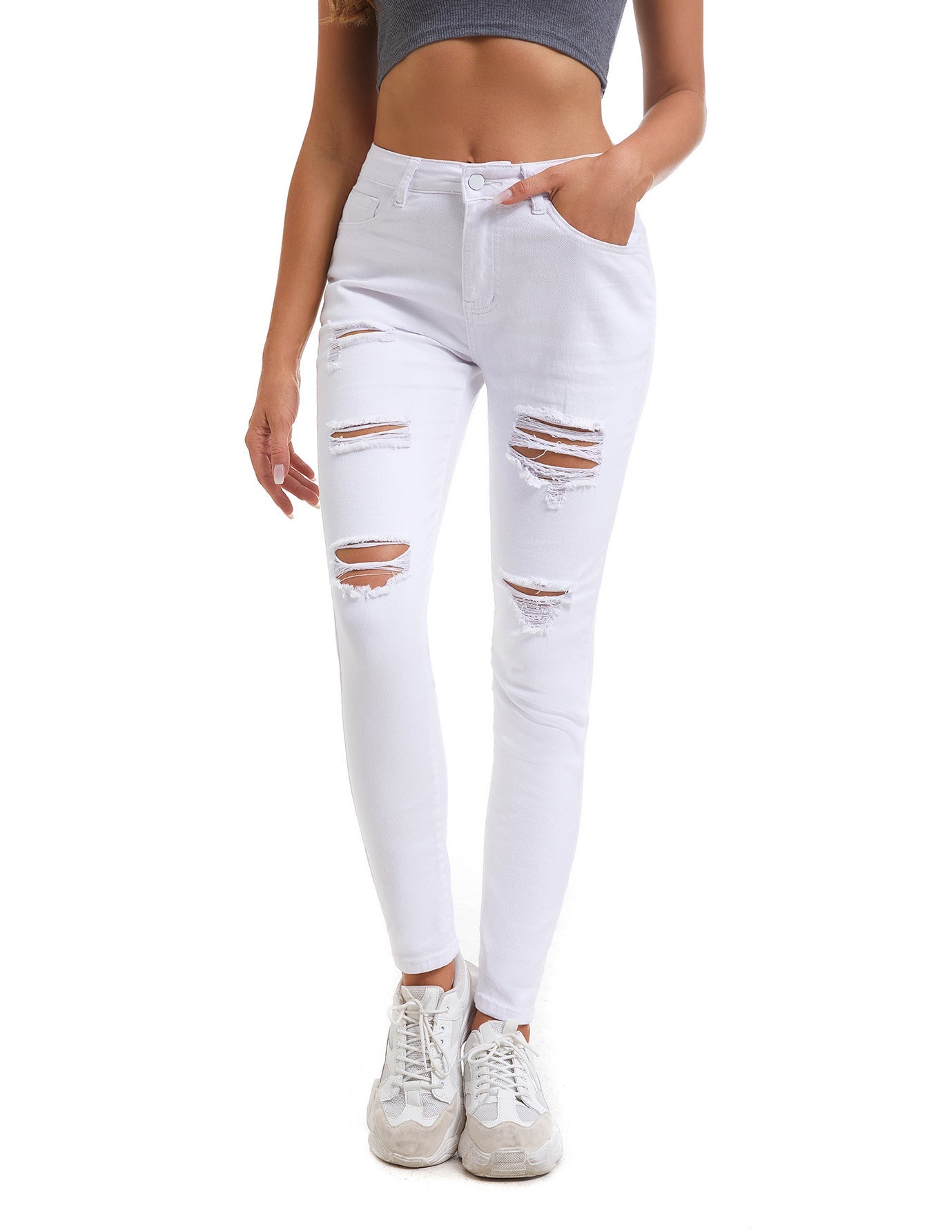 Street-Wave Women's Skinny Jeans with Ripped Detail Trendy Comfortable Denim for Modern Women
