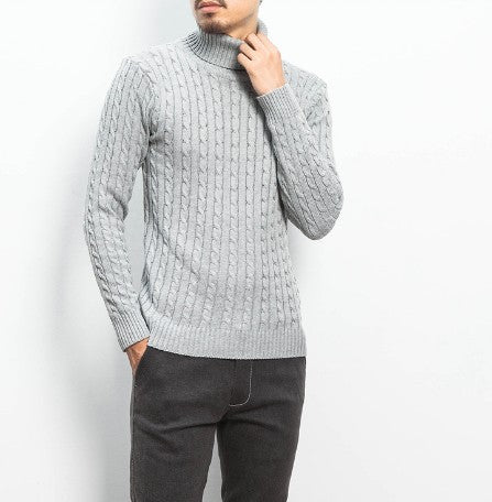 Street-wave Men's Turtleneck Sweater With Structured Knit Texture And Soft Cotton For Timeless Comfort
