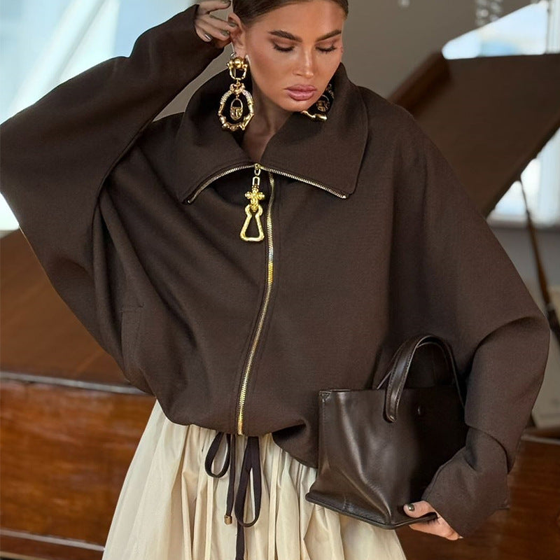 Street-Wave Women Oversize Jacket With High Collar Zip For Trendy Urban Comfort And Everyday Style