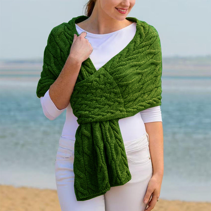 Street-wave Women's Cable Knit Wrap Stole With Textured Pattern For Elegant Cozy Winter Accessory