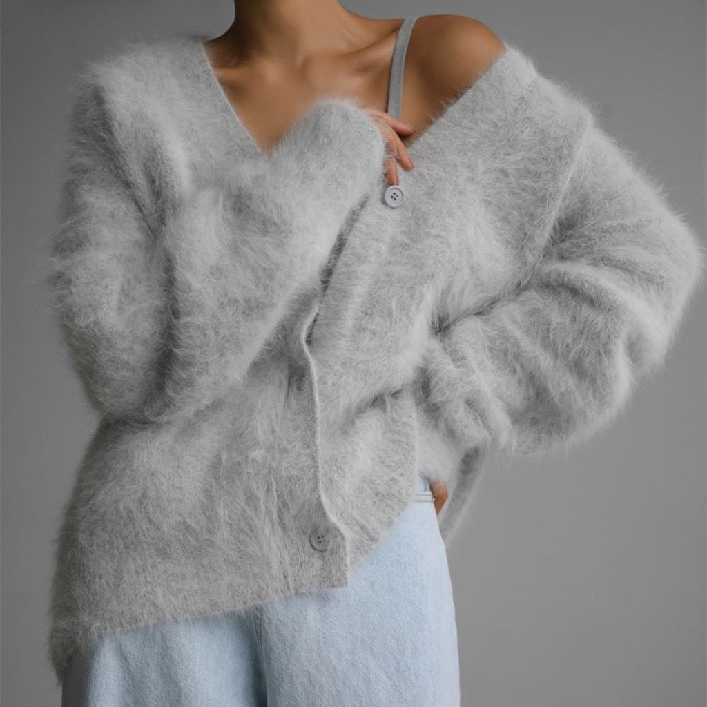 Cozy Knit Cardigan For Women Street Wave Long Sleeve Ultra Soft Plush Texture Warmth