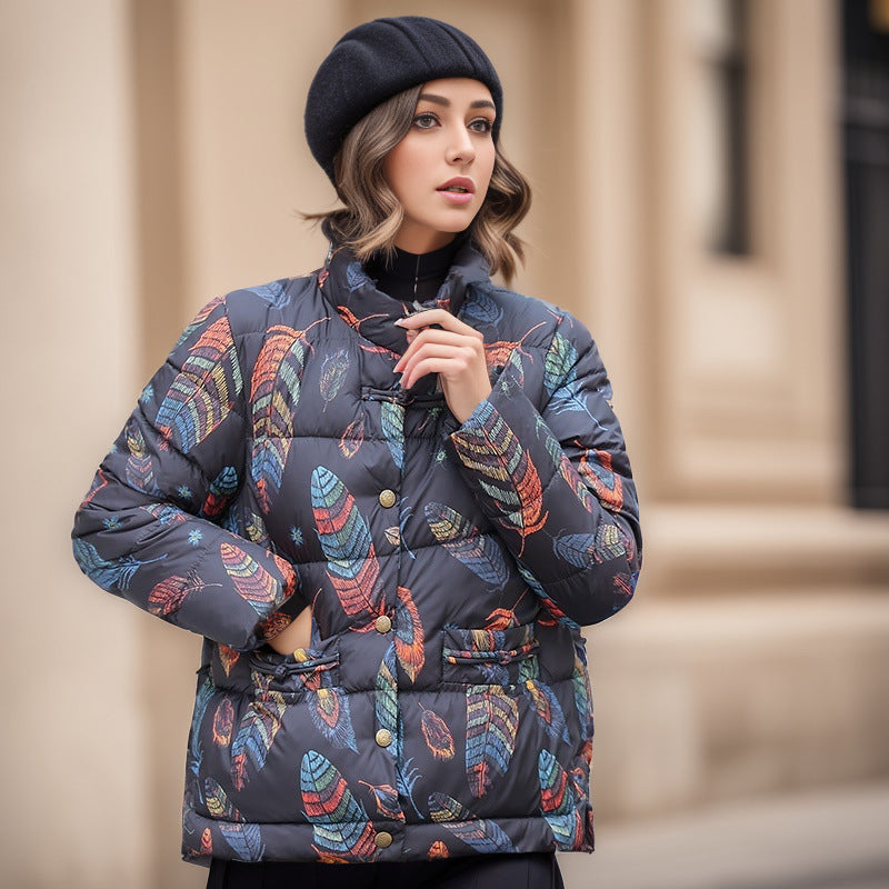 Streetwave Womens Quilted Winter Jacket With Colorful Abstract Art Design For Fashion Forward Warmth