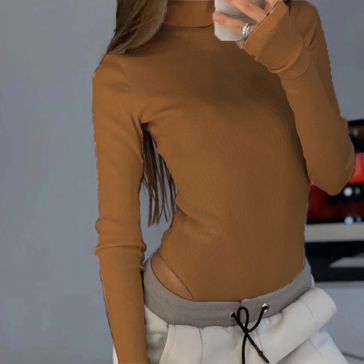 Street Wave Women's High Neck Long Sleeve Top With Cut-Out Details For Modern Everyday