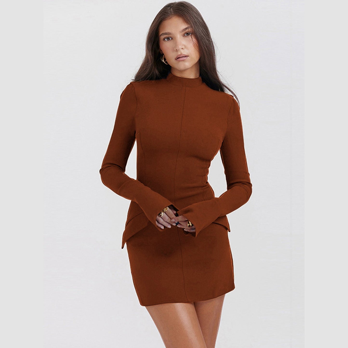 Street Wave Navy Bodycon Dress For Women Slim Fit Long Sleeve Hip Hugging Mini Chic Intellectual Style