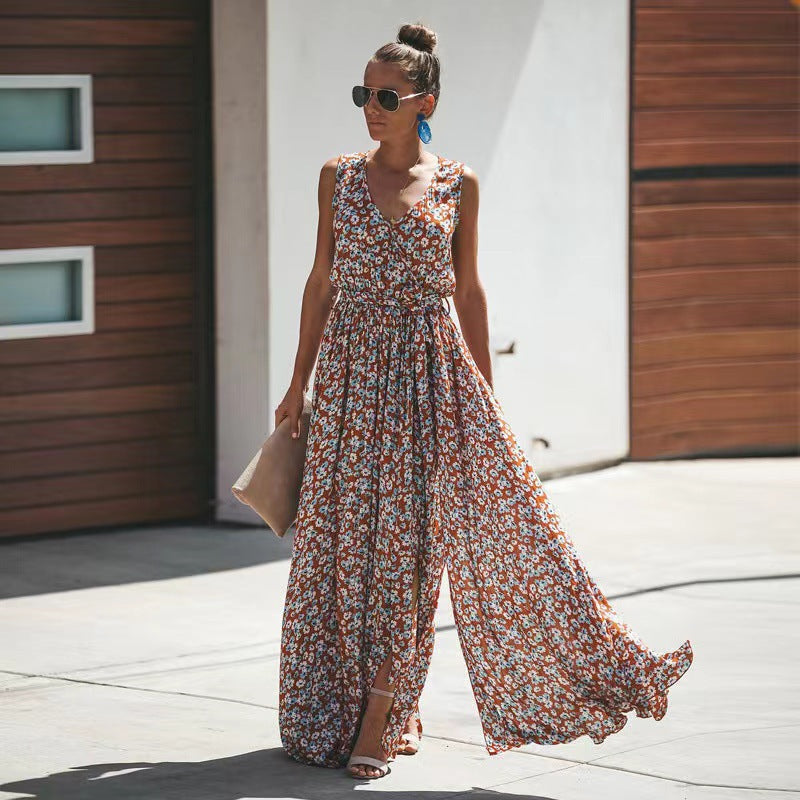 Street-Wave Women's Maxi Dress Sleeveless Breathable Floral