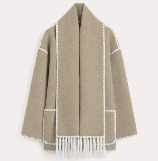 Street-Wave Womens Oversized Cardigan Fringes Pockets Cozy