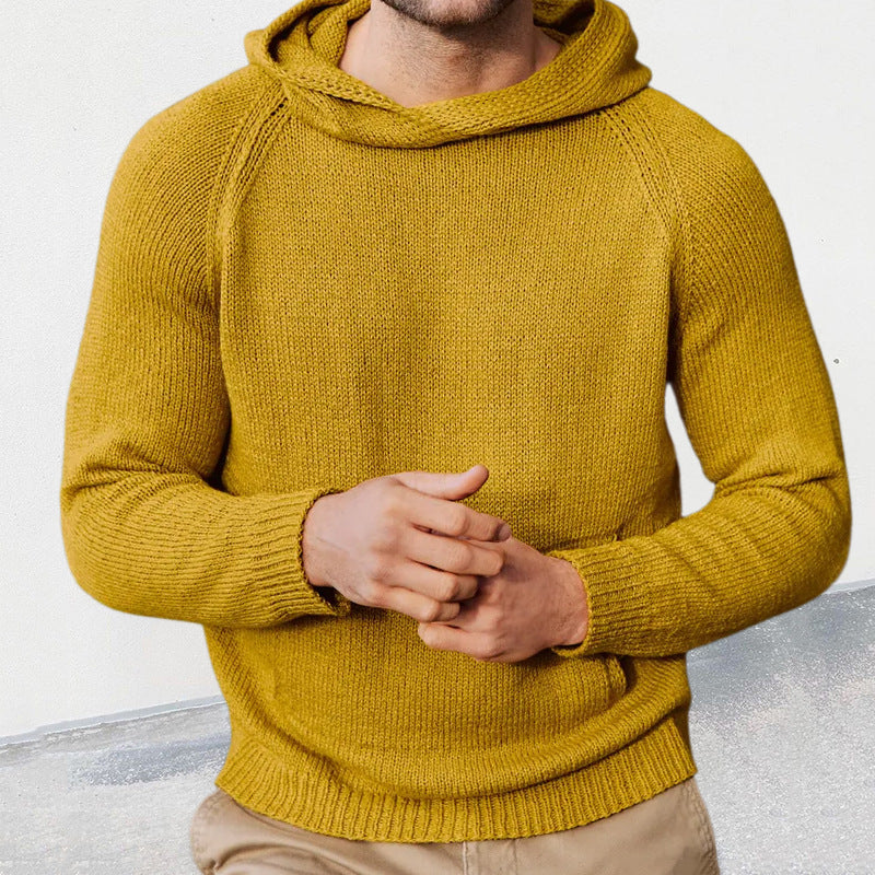 Street-wave Men's Hooded Knit Pullover With Fine Knit Texture For Warmth And Comfort