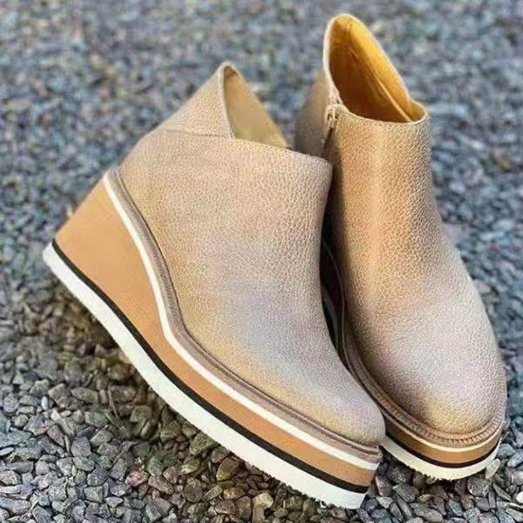 Street-wave Women Wedge Heel Ankle Boots Premium Leather Upper Zip Closure Comfortable All Day