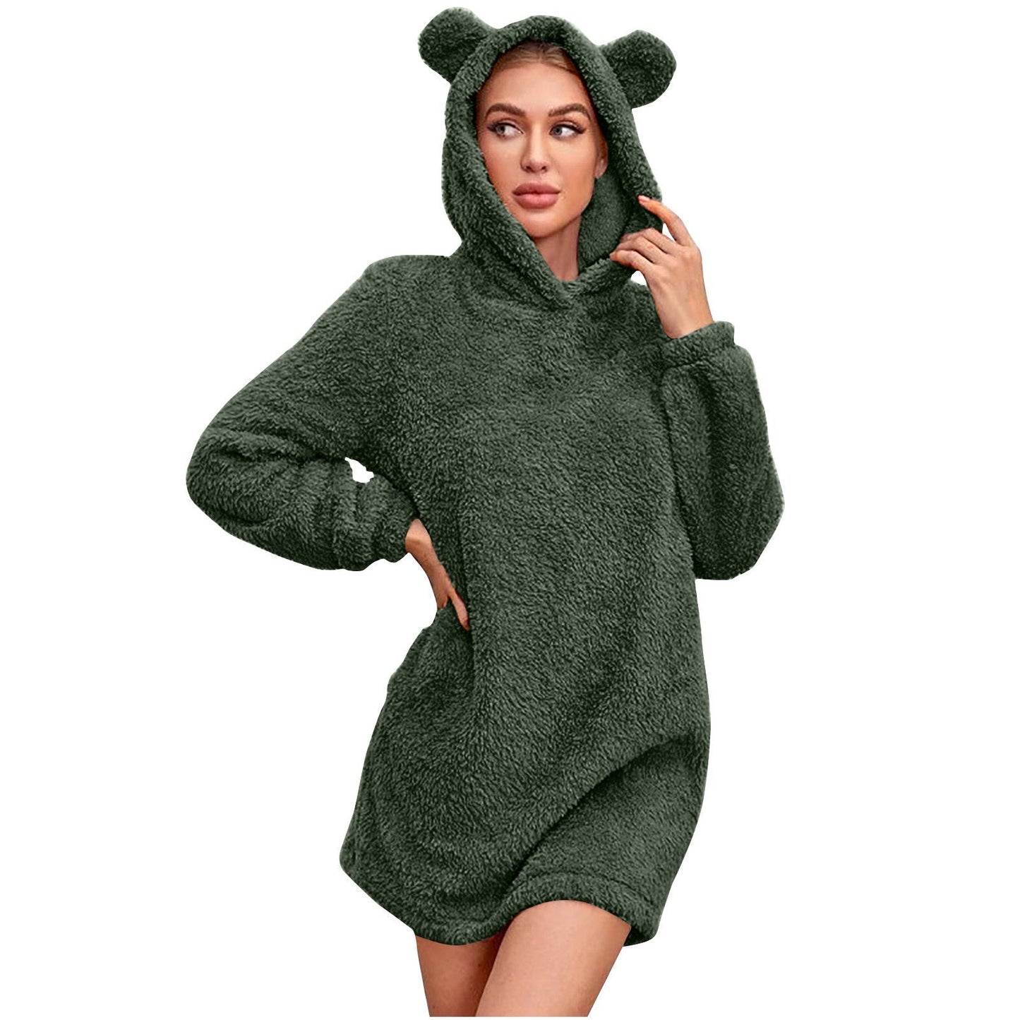 Street Wave Bear Ear Hoodie Women Plush Cozy Warmth With Ultra Soft Plush Fleece Inside For All Day Comfort