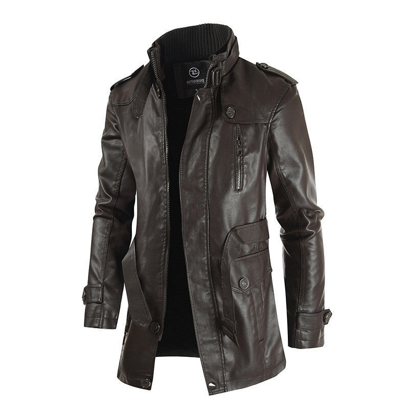 Street Wave Men's Leather Winter Coat With Warm Textile Lining, Stylish Performance Outerwear