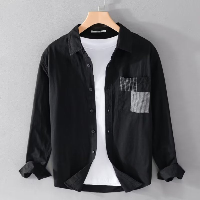 Street-Wave Men's Relaxed Fit Cotton Blend Long Sleeve Shirt With Patch Pocket