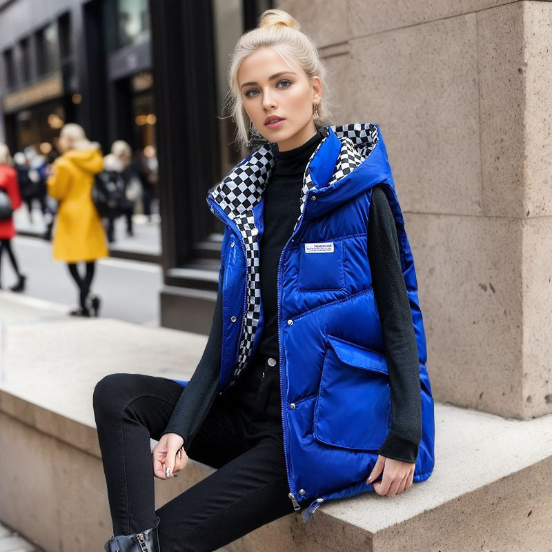 Street-wave Women's Quilted Winter Vest With Adjustable Hood And Functional Pockets For City Chic
