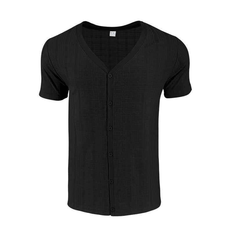 Street Wave Men's Short Sleeve Shirt With Structured Knit Texture For Effortless Casual Comfort
