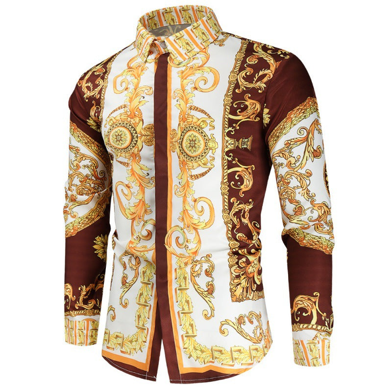 Street-wave Men's Luxury Baroque Shirt With Impressive Ornate Print for Fashion-Forward Men