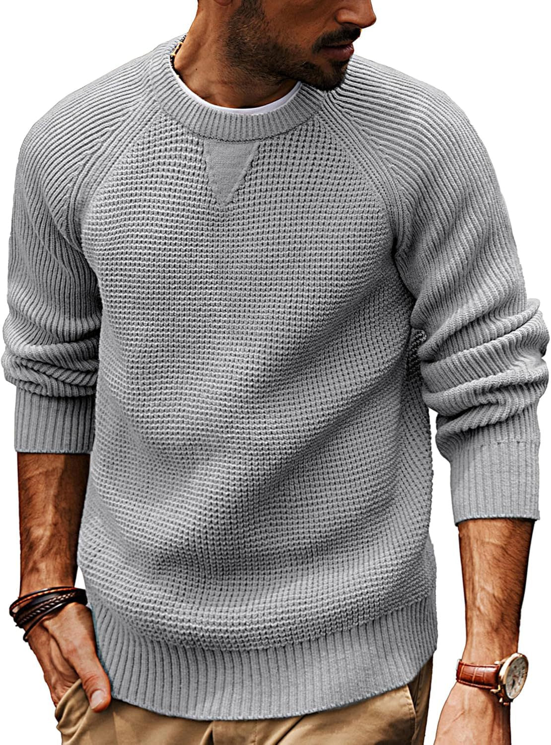 Street-wave Men's Structured Knit Sweater with Relaxed Fit Versatile Casual Pullover