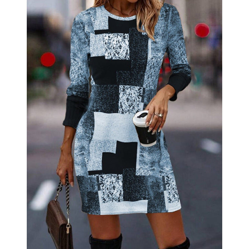 Streetwave Women's Knit Dress With Modern Geometric Pattern And Long Sleeves For Everyday Chic