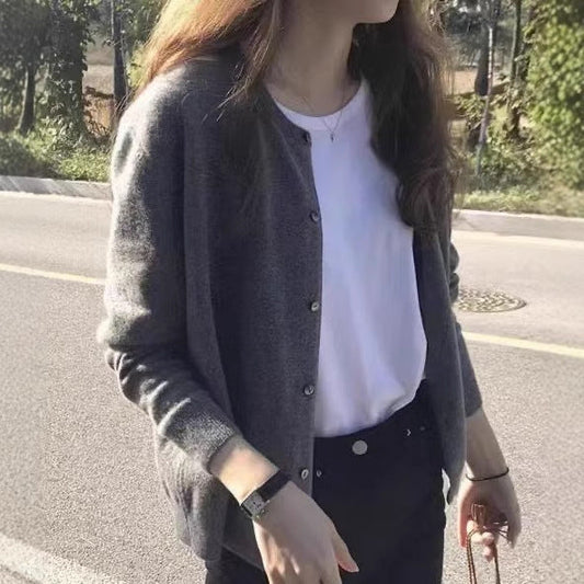 Damen kuschelige Strickjacke mit feiner Textur und Knöpfen Street-wave - Street-wave