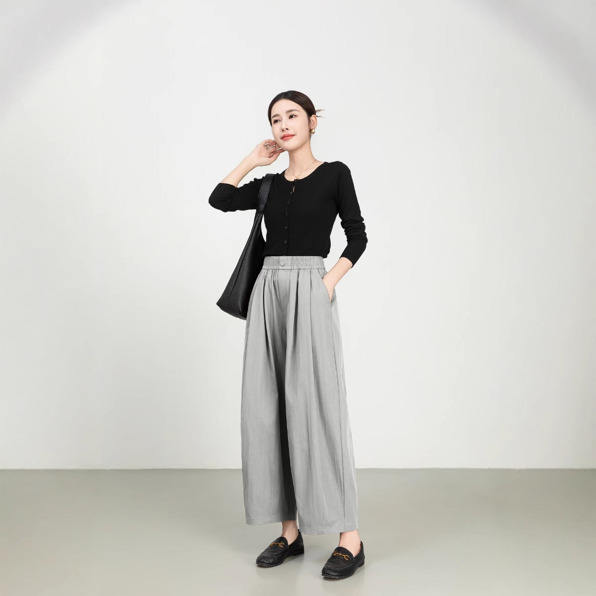 Street-Wave Women's Wide-Leg Pants High Waist Elastic Comfort Twill