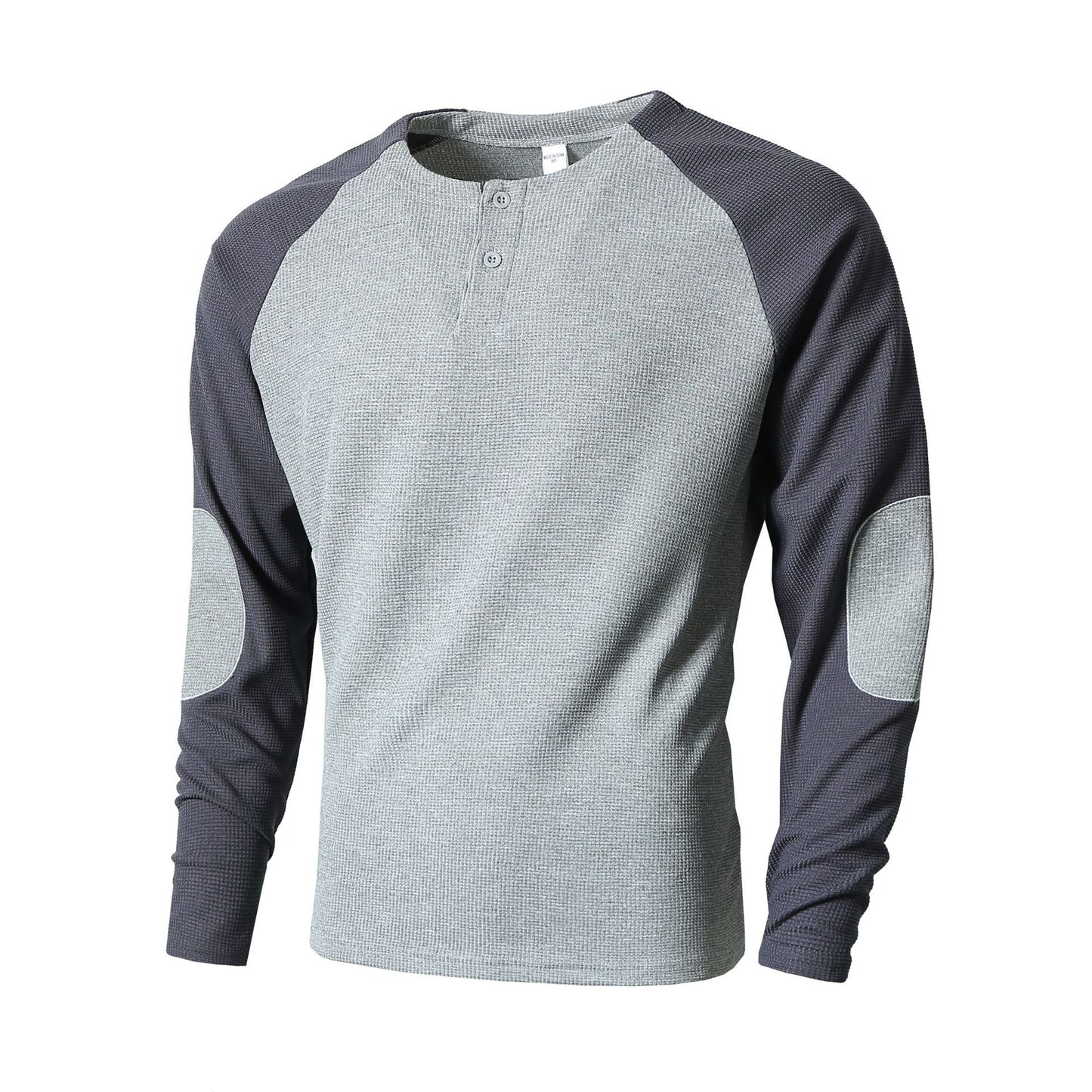 Street-Wave Mens Henley Long Sleeve Shirt With Textured Sleeves Breathable Cotton All Day Comfort Casual Everyday Wear
