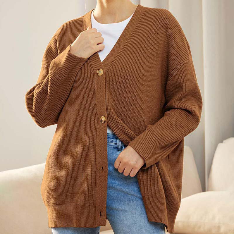 Street-Wave Classic Knit Cardigan For Everyday Women Button Front Cotton-Acrylic Blend Cozy Warmth