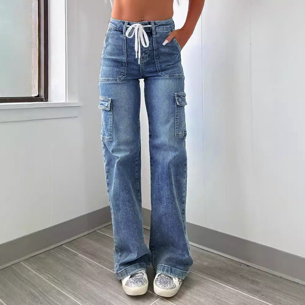 Street Wave Cargo Jeans For Women With Practical Pockets And Wide Leg Comfort Everyday Street Style