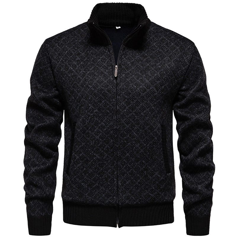 Street-wave Mens Sporty Knit Jacket With Modern Pattern Breathable Warmth For Active Casual Wear
