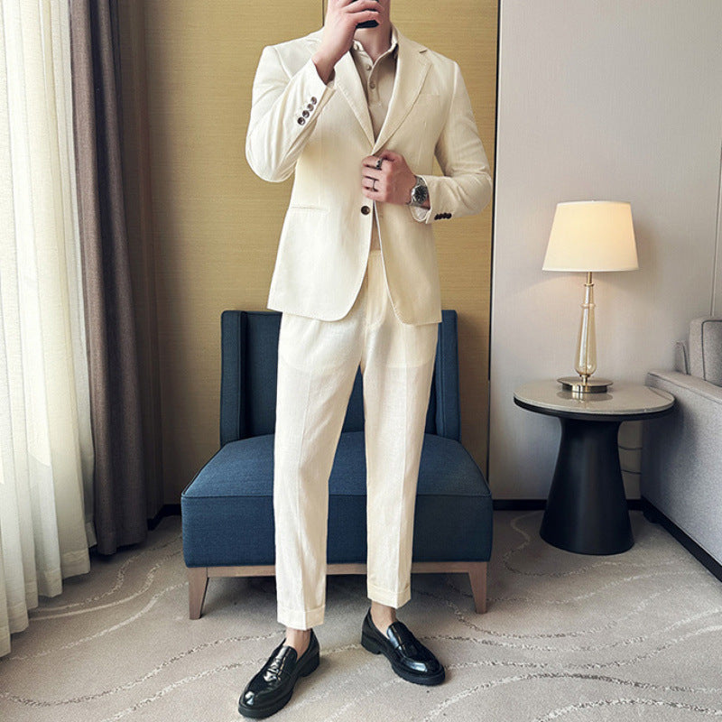 Street Wave Mens Slim Fit Cotton Linen Blazer Notched Lapel Breathable