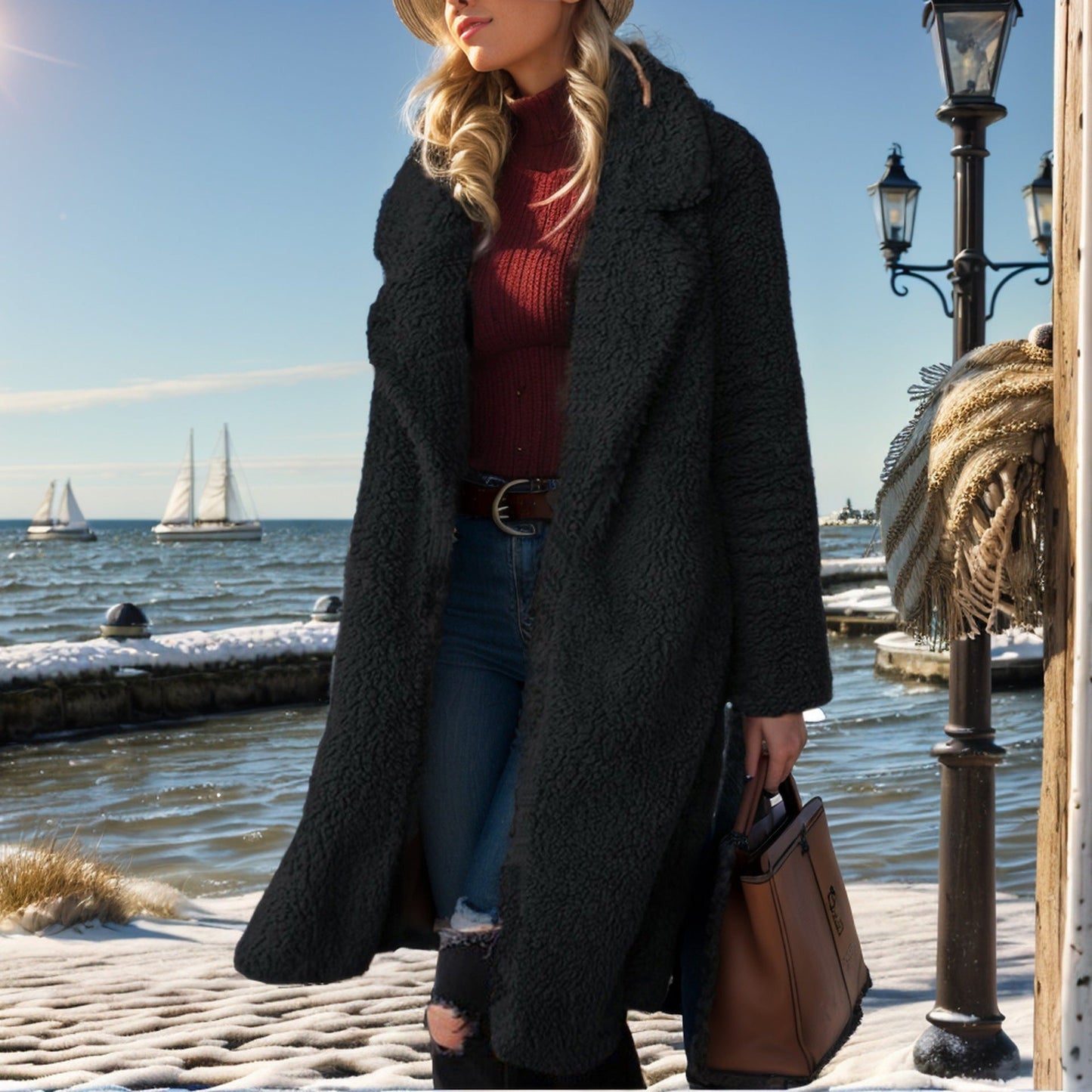 Street Wave Womens Oversized Teddy Coat Plush Warm Fur Mantle For Cold Weather Everyday Comfort
