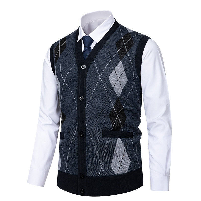 Street-wave Mens Argyle Cardigan Knitwear For Elegant Comfort And Versatile Formal Casual Style