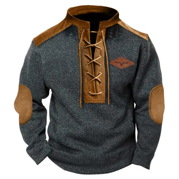 Streetwave Mens Pullover With Contrast Collar And Elbow Patches For Modern Style