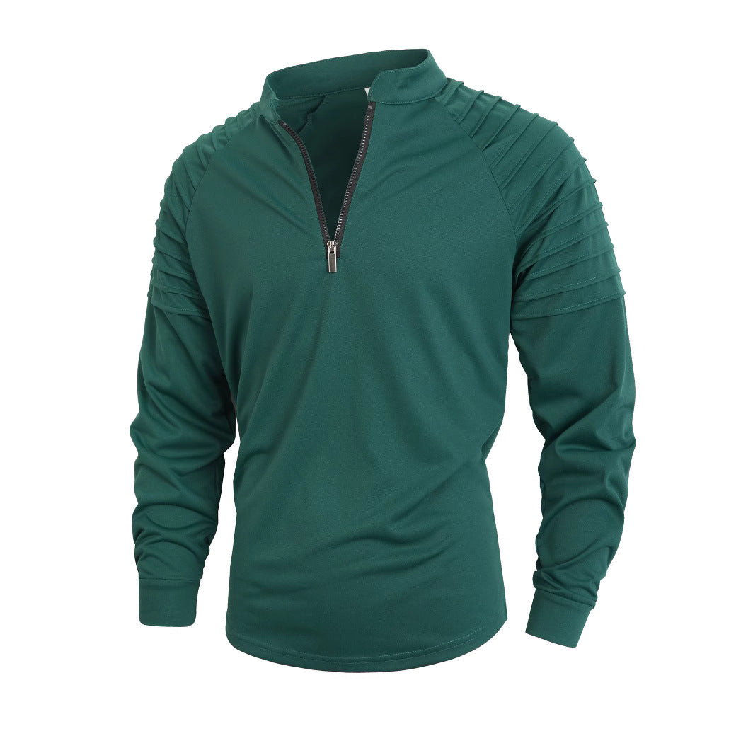Street-Wave Men's Zip Neck Long Sleeve Shirt With Stand Collar For Active Comfort And Style