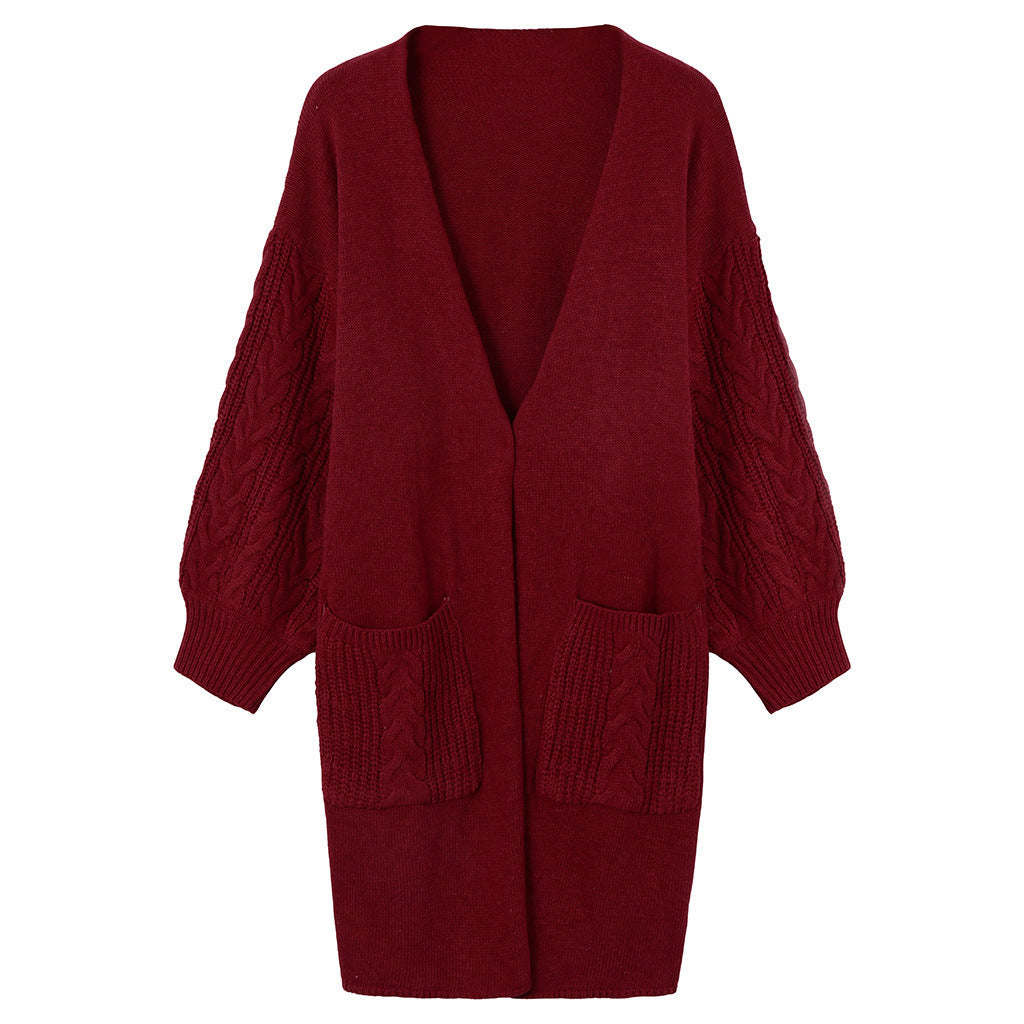Womens Knit Coat With Deep V Neck And Chunky Cable Knit Details Street Wave For Modern Women Chic Warmth