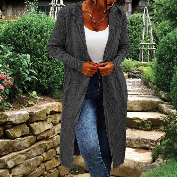 Street-Wave Women's Hooded Knit Cardigan With Luxurious Cable Knit Cozy Everyday Outerwear